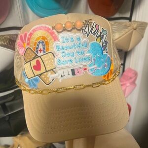 Nurse theme beige trucker hat